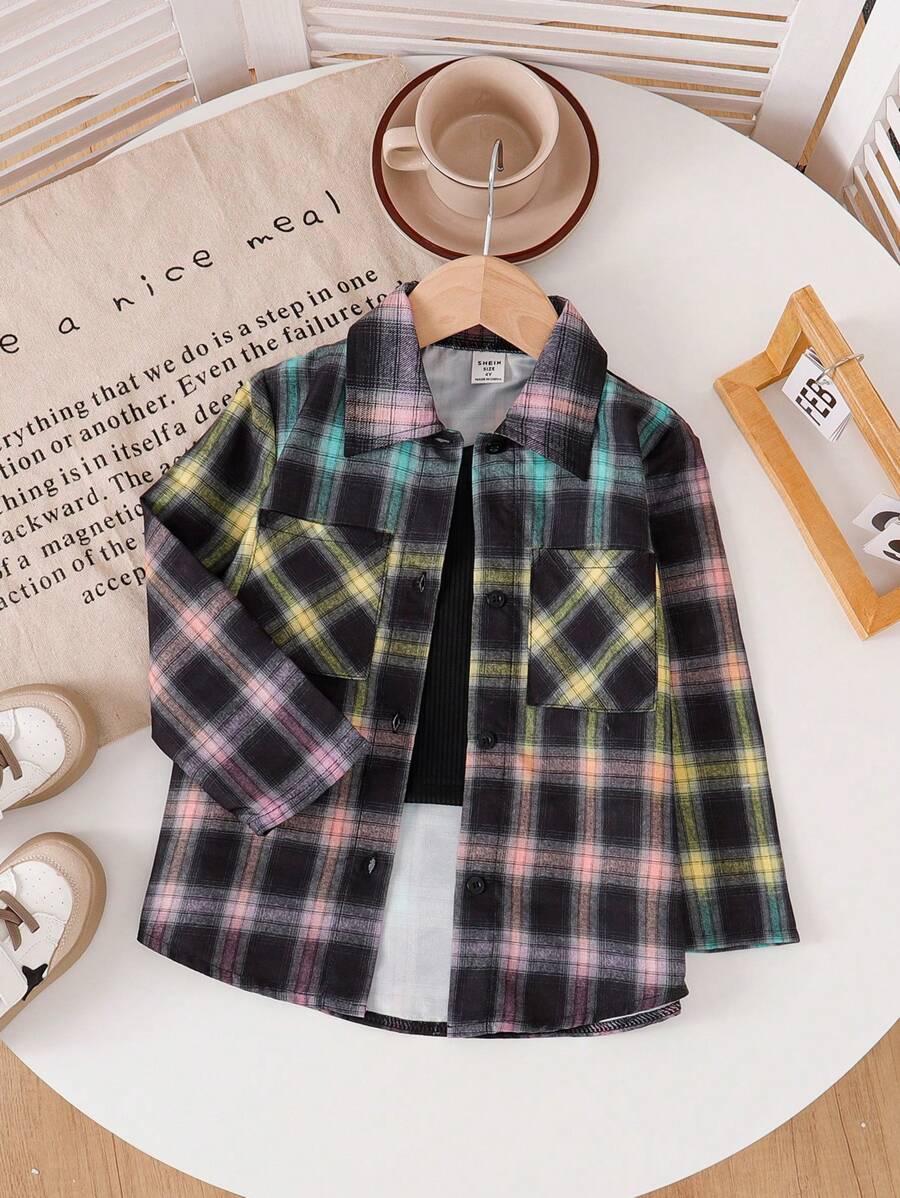 Young Girls Casual Plaid Long Sleeve Shirt