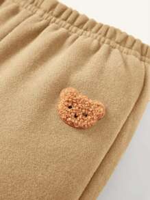 Cozy Pixies 3pcs Baby Boy's Cute Bear Pattern Crew Neck Sweatshirt, Pants And Hat Set - Khaki - View 8