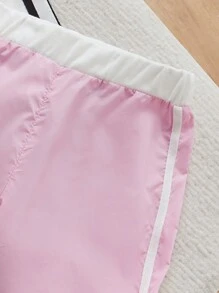 SHEIN 2 件装女婴休闲日常美式字母和图案印花运动衫和裤子套装，秋冬 - 粉色 - 查看 4