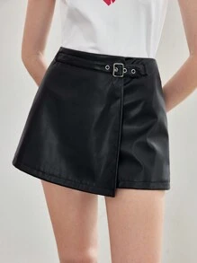 MOTF STUDIO PU LEATHER BUCKLE WAIST SKORT