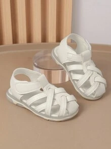 1pair Comfortable White Strap Decoration Fashionable Baby Sandals