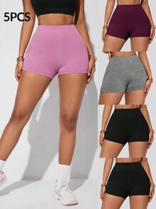 SHEIN Velisys Shorts esportivos sem costura, cintura alta e cor sólida - Preto - Ver 1