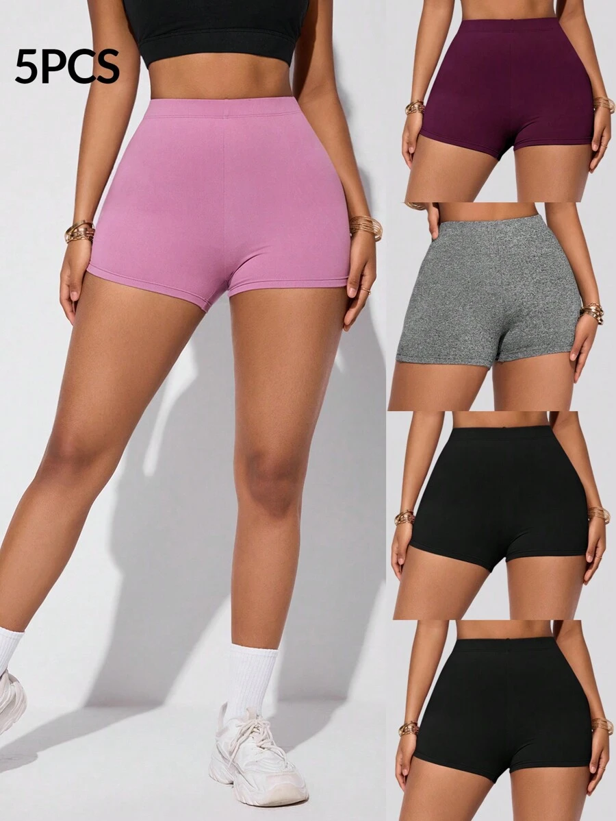SHEIN Velisys Shorts esportivos sem costura, cintura alta e cor sólida - Preto - Ver 1