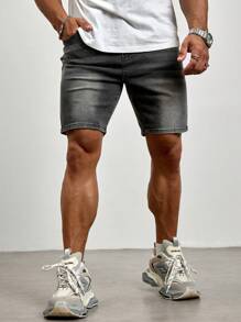 Manfinity Homme Pantalones Cortos Vintage De Mezclilla Con Bolsillo Oblicuo Y Talla Grande Para Hombres - Gris - Ver 6