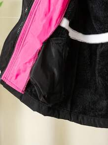 Young Girl Casual Patchwork Polar Fleece Hooded Jacket With Drawstring, Thick Warm Padded Coat - Multicolor - View 7