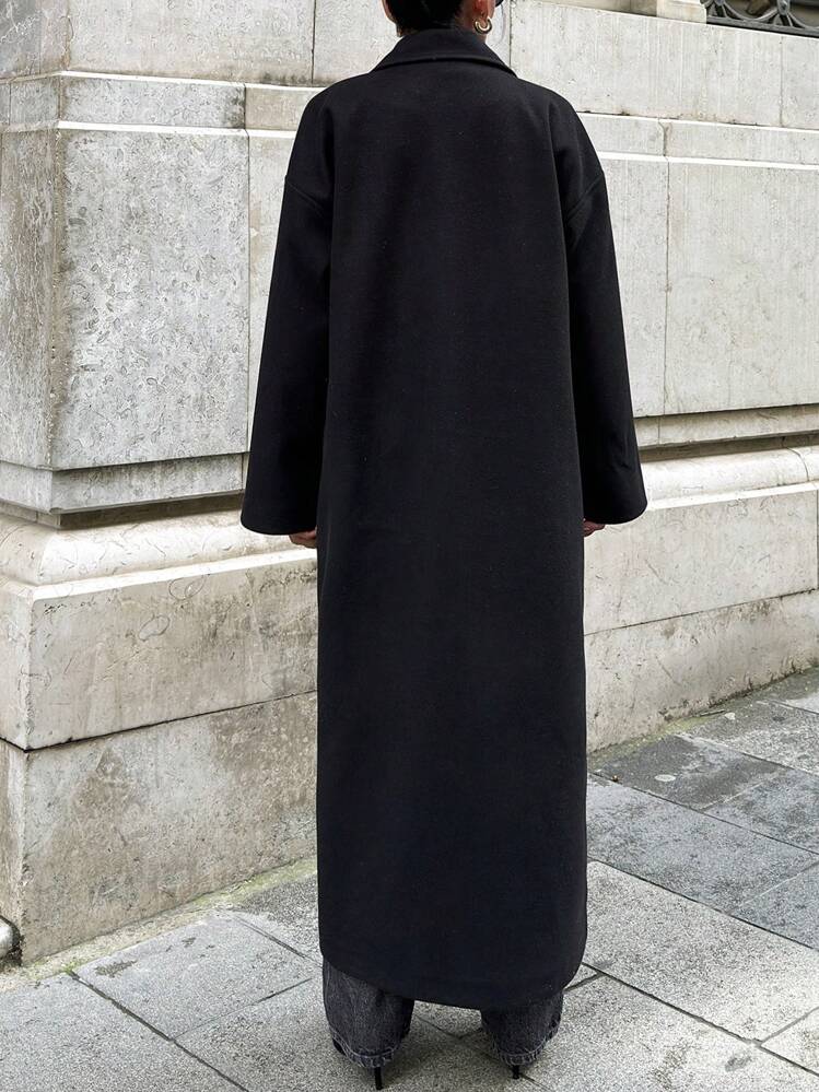 Cottnline Abrigo largo de doble botonadura con cuello de solapa - Negro - Añade 2