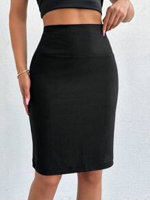 EURMUSE Women's Casual Solid Color Slim Fit Skirt, Summer - Black - View 5