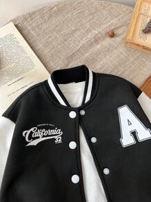 SHEIN Herfst winter babymeisje/jongen schattig gemengd kleur letterpatroon opstaande kraag jas