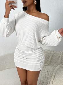 SHEIN SXY Off-Shoulder Furry White Dress - White - View 5