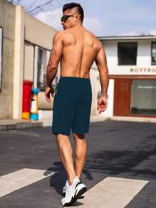 Manfinity Fitness Quần short nam kiểu boyfriend, cạp chun, khóa kéo, túi, thích hợp cho tập luyện thể thao, quần tập gym, quần thể thao. - Màu xanh hải quân - Xem 2