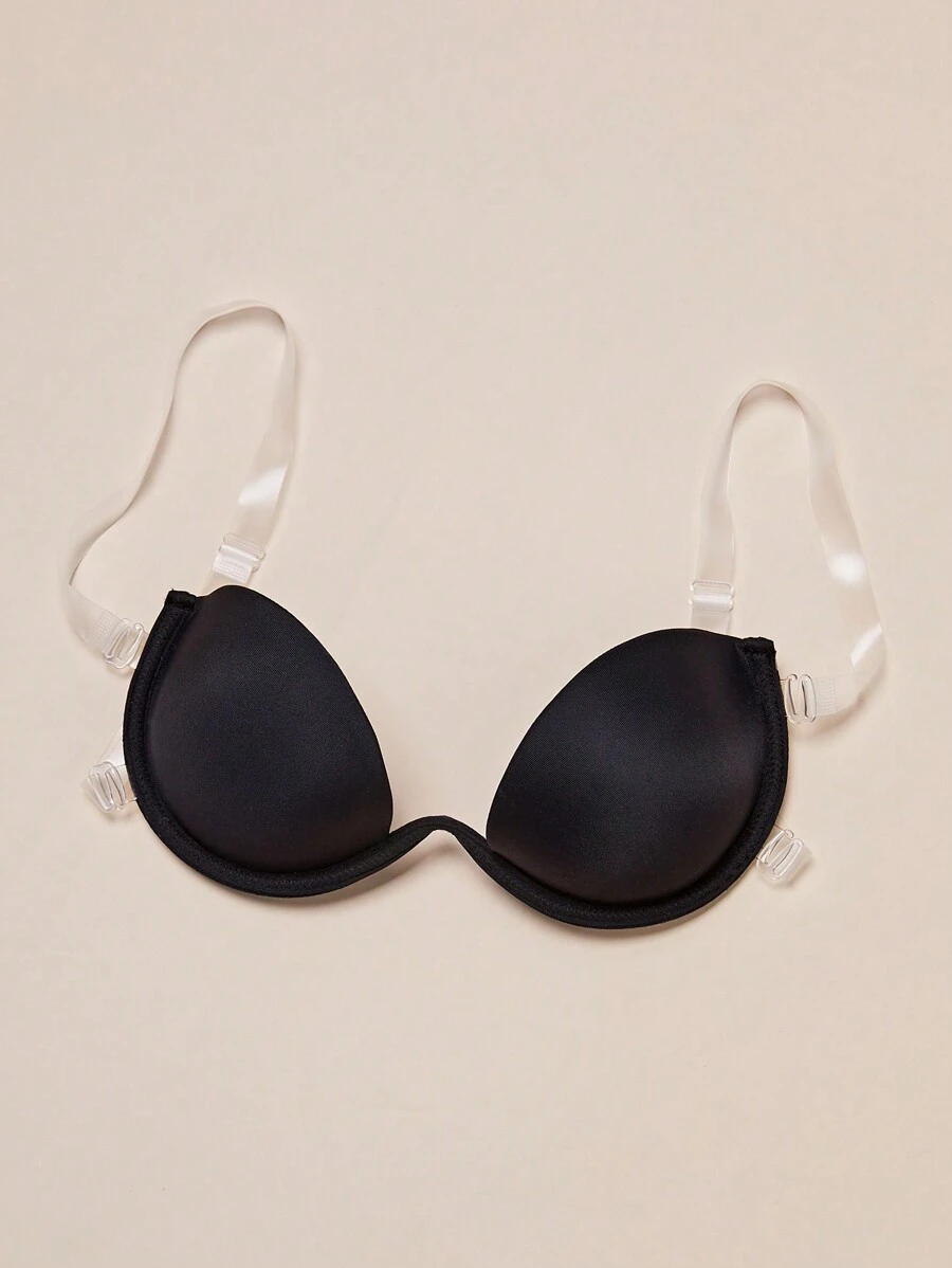 Strapless Bra With Transparent Shoulder Straps And Back - Black - View 1