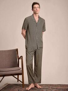 EverLounge Men's All-Over Print Button Front Shirt And Pants Casual Loungewear Pajama Set - Multicolor - View 3