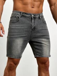 Manfinity Homme Pantalones Cortos Vintage De Mezclilla Con Bolsillo Oblicuo Y Talla Grande Para Hombres - Gris - Ver 4
