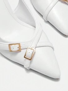 CUCCOO BIZCHIC Women's Fashion White Pumps With Buckle Decor, Sexy Pointed Toe PU Leather High Heels, For Commute, Date, Party, Wedding Spring Shoes Spring Break Easter For Christmas - White - View 8
