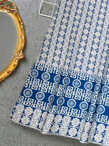 Breezaya Váy giải trí ngày lễ không tay in cổ điển - Màu xanh lam - Xem 3