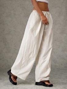 Forever 21 Calça Casual de Perna Larga com Amarração na Cintura de Cor Sólida - Damasco - Visão 3
