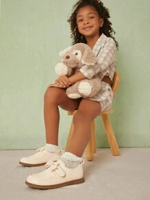 Mini mi Giày đế bằng thông thường được trang trí nơ dành cho trẻ em để mang hàng ngày - Màu be - Xem 1