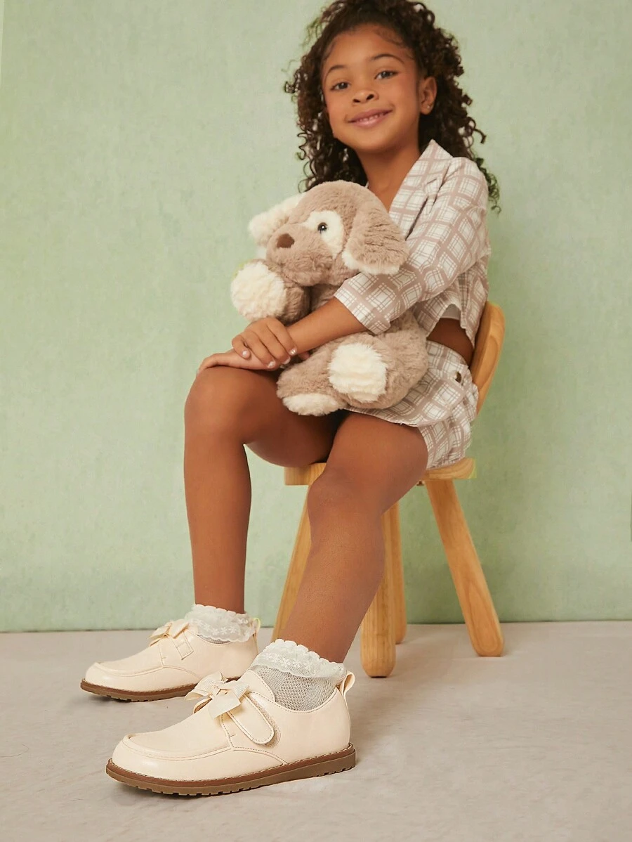 Mini mi Giày đế bằng thông thường được trang trí nơ dành cho trẻ em để mang hàng ngày - Màu be - Xem 1