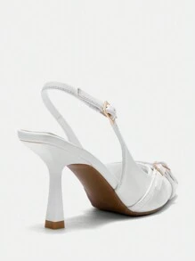 CUCCOO BIZCHIC Women's Fashion White Pumps With Buckle Decor, Sexy Pointed Toe PU Leather High Heels, For Commute, Date, Party, Wedding Spring Shoes Spring Break Easter For Christmas - White - View 9