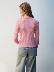 Maija Damen V-Ausschnitt Langarm einfarbiger rosa gestrickter Cardigan