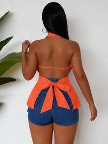 SHEIN Slayr بلوزة أكمام بلا أكمام فوشيا مربوطة بالخلف - لون برتقالي - مشاهدة 2