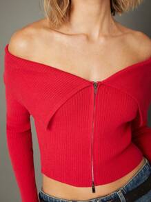 WESTFADE Zip Front Sweater Knit Cardigan - Red - View 6