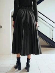 MOTF STUDIO PU 皮革纸袋抽绳腰褶裙