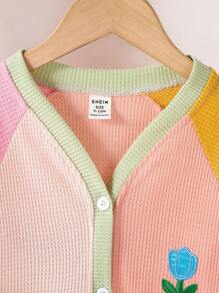 SHEIN Áo len dệt kim thêu colorblock cho bé gái, dày dặn, nhiều màu, thích hợp đi chơi, giải trí tại nhà, tụ tập - Nhiều màu - Xem 5