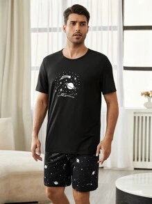 CoupledUp Men's Star Print Short Sleeve Crew Neck Pajama Set