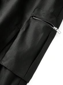 Manfinity VCAY 男士街头棉质中腰拉链多口袋喇叭下摆宽松休闲工装裤 - 黑色 - 查看 10