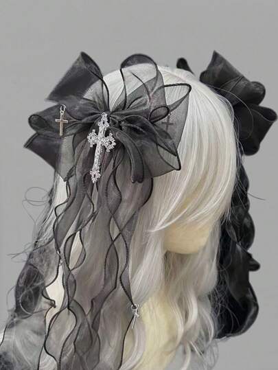 ROMWE Goth 1pc Unique Oversized Bowknot Hair Clip For Girls Claw Clips Hair Claws Hair Barrettes