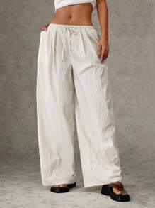 Forever 21 Calça Casual de Perna Larga com Amarração na Cintura de Cor Sólida - Damasco - Visão 8