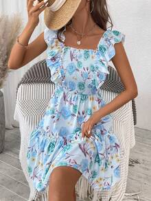 Breezaya Đầm xòe in hoa mùa hè thông thường, thiết kế hoa ngẫu nhiên - Nhiều màu - Xem 6