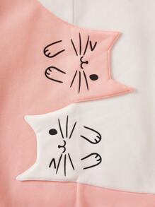 SHEIN Leap Crew Tween 女童宽松休闲拼色猫咪图案圆领套头衫 - 粉色 - 查看 5