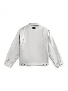 Manfinity VCAY Men's Street PU Leather Bottom Detroit Style Jacket, Raglan Sleeve Sleeve, Multi-Pocket Coat, Suitable For Autumn And Winter Seasons