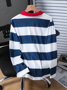 SHEIN Tween Boy Elegant Urban Striped Collar American Style Polo Shirt - Multicolor - View 2