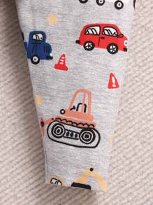 2pcs Baby Boy's Snug Fit Cartoon Car Printed Long Sleeve Top And Pants Knit Comfy Pajamas Set - Multicolor - View 7