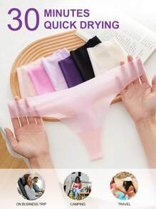 Women's Seamless Adhesive Invisible Ultra-Lightweight Breathable Quick-Dry Simple Comfortable Low-Rise V-Shaped Sexy Thong Panties 7 Packs