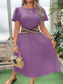SHEIN LUNE Cộng với kích thước rỗng cổ tròn trang phục nghỉ mát mùa hè thông thường - Màu tím - Xem 1