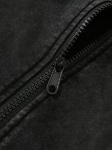 Manfinity Homme Men's Spring & Autumn Letter & Hand Gesture Printed Zip-Up Hoodie, Zipper Hooded Sweatshirt - Black - View 4