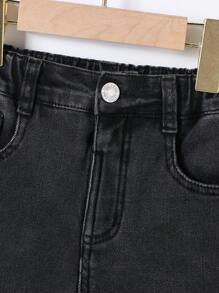 Young Boy All-Match Thickened Thermal Lined Black Stretch Jeans, Autumn/Winter - Black - View 3