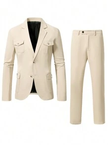 Calvornis Men's Plus Size Flat Collar Front Button Long Sleeve Top And Pants Suit - Ginger - View 4