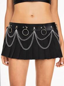 ROMWE Goth 1入黑色環形雙層鍊裝飾哥德式腰鍊，女士日常穿搭修飾配件 - 黑色 - 查看 1