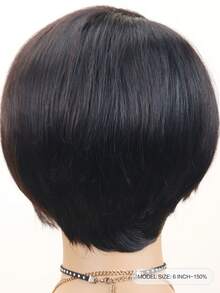 Ngắn Thẳng PIXIE Cắt Glueless Tóc Tóc Giả Bên Phần T Phần Ren Mặt Trước Trước Nhổ Tóc Tóc Giả Màu Sắc Tự Nhiên - SNatural - Xem 8