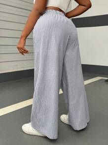 SHEIN EZwear 大码女式条纹阔腿休闲裤 - 藏蓝色 - 查看 2