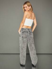 WESTFADE Jeans rectos de pierna recta de denim 91% algodón premium lavados con ácido - Negro - Ver 10