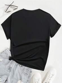 Áo thun ngắn tay cổ tròn in chữ mùa hè cho bé gái Tween - màu đen - Xem 2