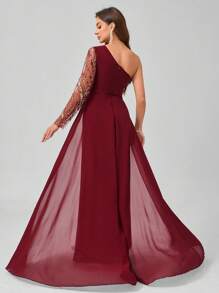 Women's Formal Evening Dress (Heavy Work Style) - 酒紅色 - 查看 2