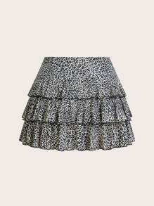 SHEIN ICON 大码豹纹多层优雅精致时尚半身裙 - 彩色 - 查看 2