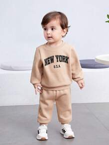 SHEIN 3 sztuki/zestaw chłopięcy ciepły jednolity kolor polarowa kamizelka, bluza z kapturem, zestaw długich spodni na jesień i zimę, odpowiedni na zewnątrz, narciarstwo